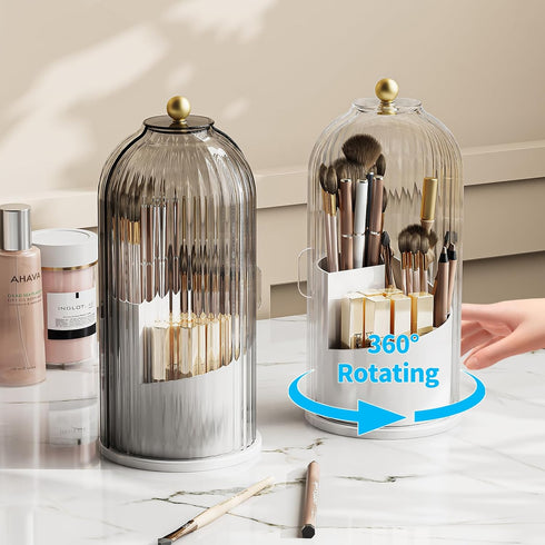 Makeup Brush Holder Organizer, 360 Rotating Waterproof Storage for Vanity, Dustproof Makeup Brush Organizer