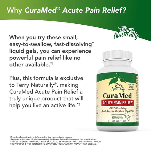 Terry Naturally CuraMed Acute Pain Relief - 60 Liquid Gels with BCM-95 Curcumin & Boswellia - Non-GMO, Easy to Swallow