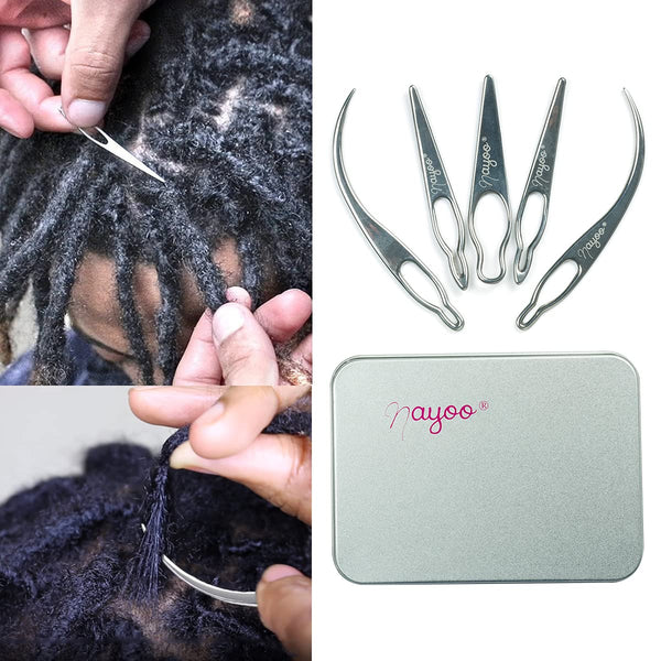NAYOO Interlock Tool for Locs, EasyLoc Hair Tool for Dreadlocks, 5 Piece Silver Hair Locking Tool