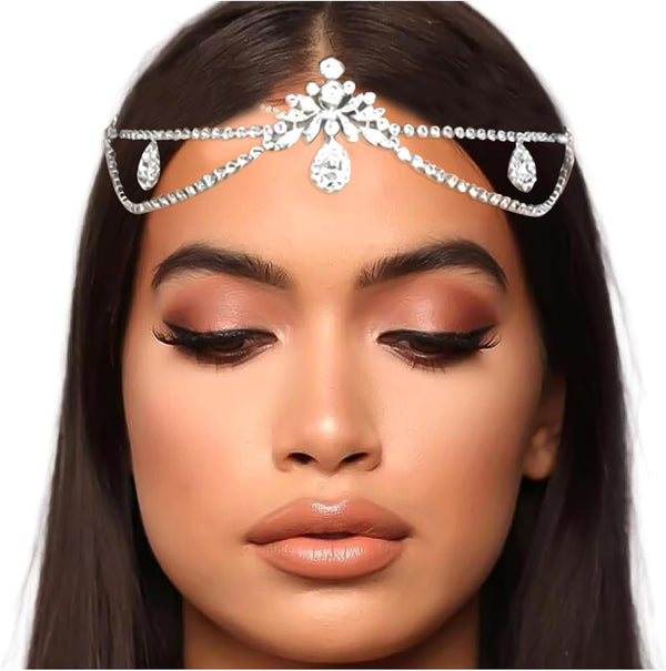 NAISKA Boho Layered Gold Head Chain, Turquoise Tassel Hair Jewelry for Women and Girls, Festival Prom Party