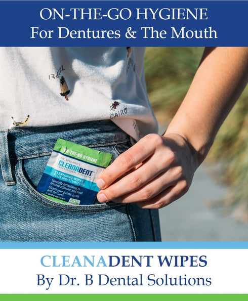 Dr. B Dental Solutions Cleanadent Wipes, Convenient Denture Cleaning Wipes, Refreshes Gums, 30 Pack