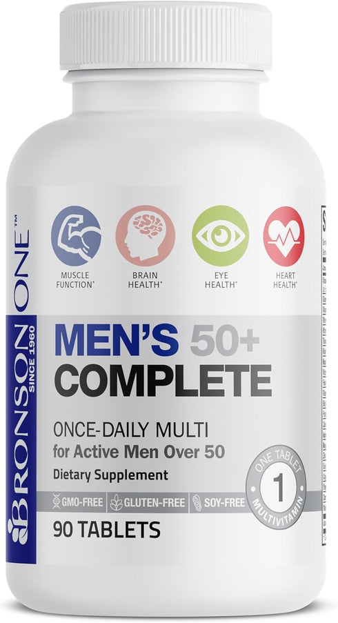 Bronson ONE Daily Mens 50+ Complete Multivitamin, 90 Tablets - Multimineral Supplement