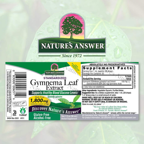 Nature's Answer Alcohol-Free Gymnema Leaf 1oz Extract | Gluten-Free | Non-GMO | Vegan | No Artificial Flavors or Preservatives | Single Count
