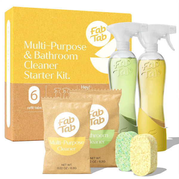 Multi-Purpose & Bathroom Cleaner Starter Kit, Natural Cleaning Products, All-Purpose Cleaner Tablets, Plant-Based, No