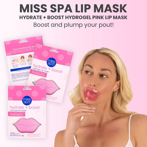 MISS SPA Lip Mask, Hydrate Boost Hydrogel Pink Mask, Soothes & Restores Lips, Moisturizing Anti-Aging Skin Care, 4 Pack