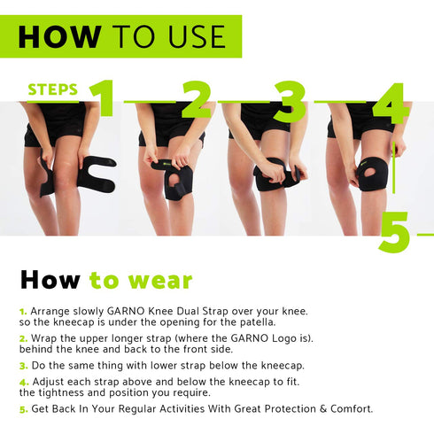 GARNO Knee Brace Plus Size, Dual Patella Tendon Support Strap, Adjustable Neoprene Stabilizer