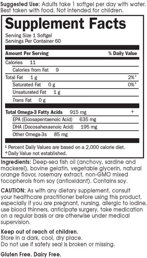 Garden of Life Fish Oil Omega 3 - Cardio Omega-3 Supplement for Heart Health, 915mg Omega 3 Fatty Acids EPA & DHA -