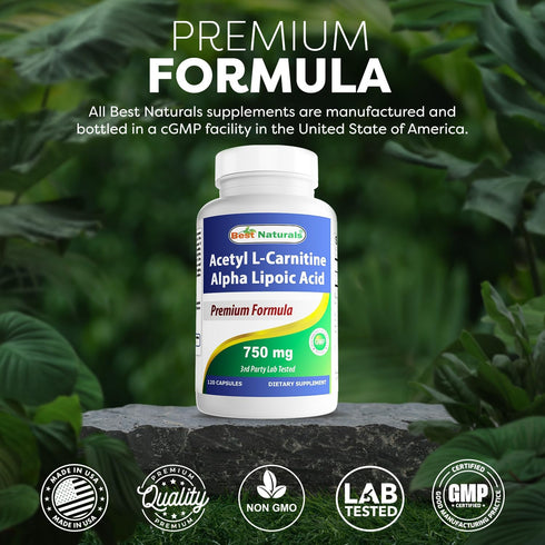 Best Naturals Acetyl L-Carnitine and Alpha Lipoic Acid, 750 mg, 120 Capsules