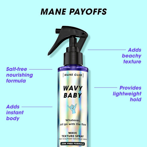 MANE CLUB Wavy Baby Wave Texture Spray - Cruelty Free, Vegan, No Sulfates or Parabens - 5.3 Oz