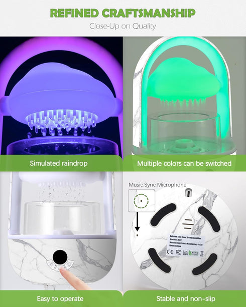 Weljoy Aromatherapy Essential Oil Diffuser Rainbow Rain Cloud Micro Humidifier Water Drip Mushroom Diffuser
