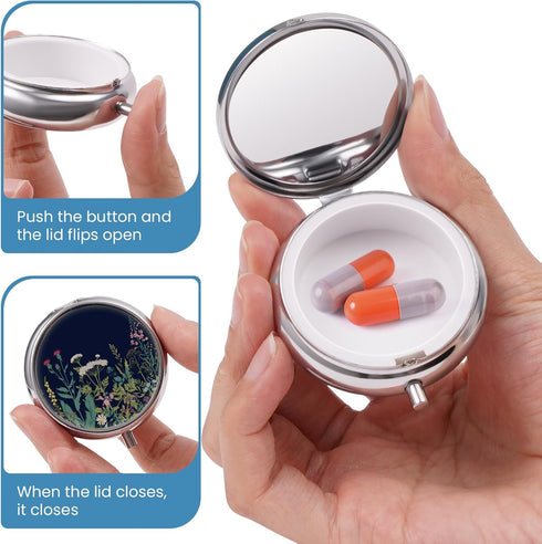 HCYPCV Mini Pill Box, Small Pill Box, Cute Pill Organizer for Vitamins, Medications, Fish Oil and Supplements (Black