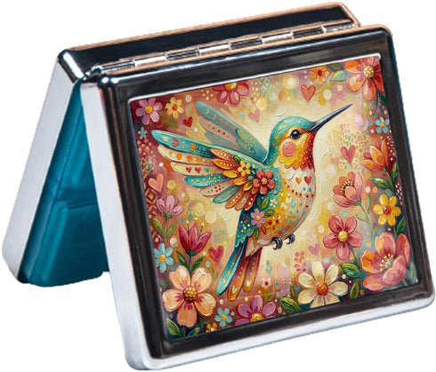 GYUTAE PARK 7 8 Hummingbird) Metal Weekly Pill Organizer, Day Pill Case with Compartments, Travel Pill Box for Purse