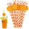 Zyghjort Orange Straws, 30 PCS Orange Striped Paper Straws Disposable Striped Straws Orange