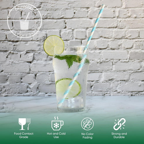 Aqua Paper Straws 10 Inch Extra Long for Tall Drinks, Baby Shower, Parties, Cocktails - 100 Counts