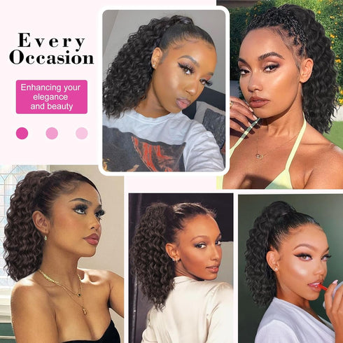 AISI BEAUTY Curly Ponytail Extension - 14 Inch Drawstring Ponytail for Black Women, Synthetic Clip-in Hair