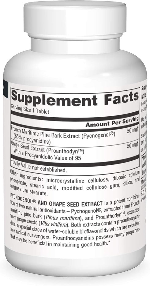 Source Naturals Pycnogenol & Grape Seed Extract, 100 mg, 60 Tablets
