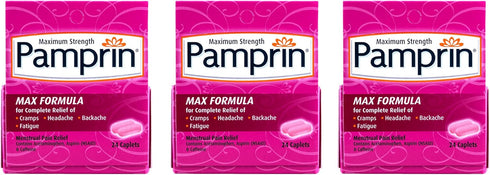 Pamprin Maximum Strength Max Pain + Energy Formula, 24 Caplets for Menstrual Period Symptoms Relief, Cramps, Headache