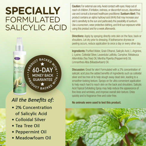 Life-Flo Salicylic Acid Spray | 2% Topical Exfoliating Spray for Skin, Fine Lines, Wrinkles, Acne | 8 oz