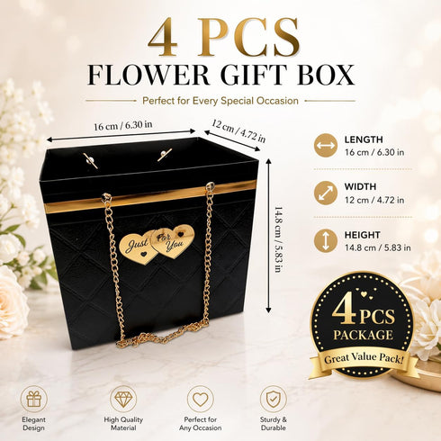 Toni Crafty 4 floral bags pcs Black, flower boxes for arrangements, Hand bag with Metal Chain Waterproof Florist purse
