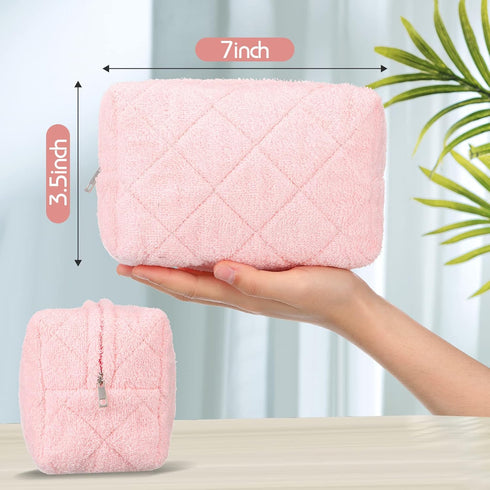 LEIFIDE 4 Pcs Quilted Makeup Bag Pouch Checkered Cosmetic Bag Cotton Terry Cloth Makeup Bag Toiletry Bag with Zipper Cute Travel Organizer Preppy Brushes Storage Bag for Women Girls Gift, 4 Colors