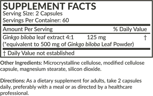 Futurebiotics Ginkgo Biloba 500mg Extra Strength - Non-GMO, 120 Vegetarian Capsules