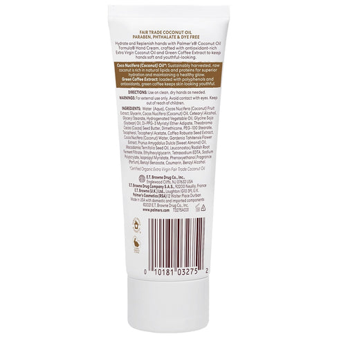 Palmer's Coconut Oil Formula Moisturizing Hand Cream for Dry, Cracked Skin. Easter Basket Stuffer Hand Lotion, Travel Size Hand Moisturizer, 3.4 Ounce