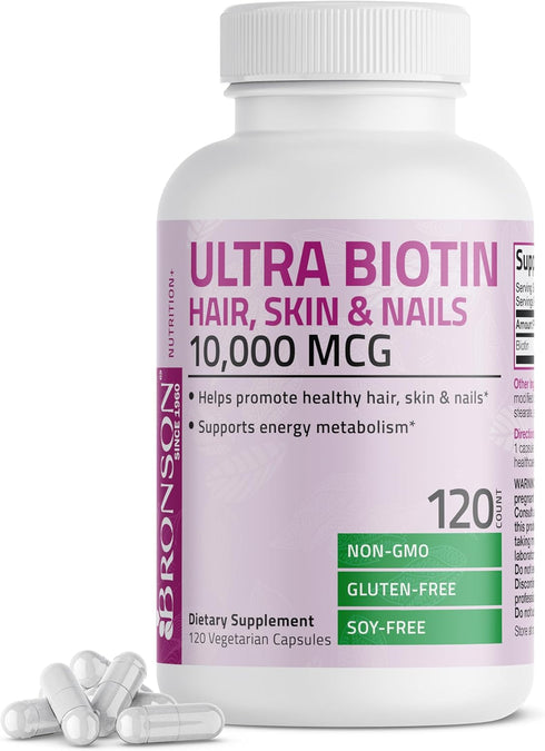 Bronson Ultra Biotin 10,000 Mcg Hair Skin and Nails Supplement, Non-GMO, 120 Vegetarian Capsules