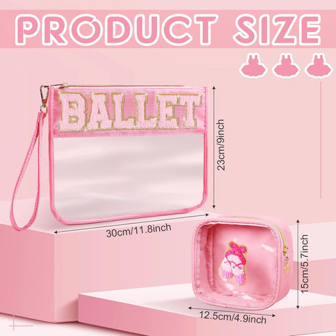Hillban 2 Pcs Ballet Gifts Chenille Letter Bags, Preppy Patch Makeup Bag, Waterproof Travel Cosmetic Pouch for Women
