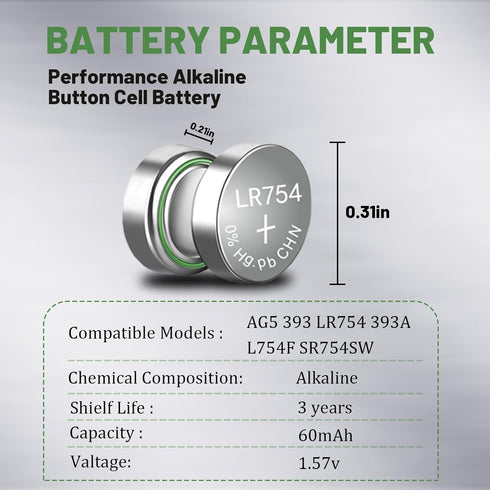 50 Pack LR754 AG5 Watch Batteries 309 393 193 SR754W 754 LR48 1.55V Alkaline Button Cell for Laser
