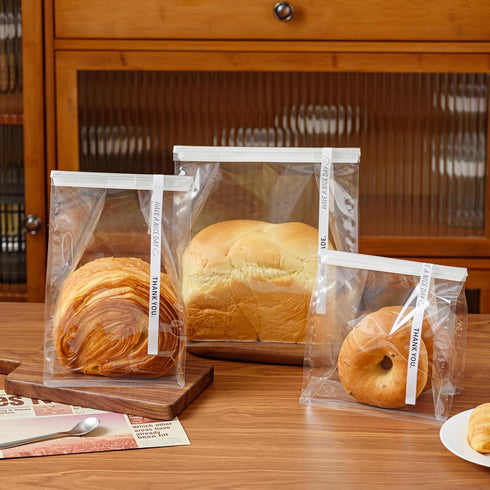 Roppolo 50 6.3 Inch PackingBag Pcs Bread Bags for Homemade Breads, Clear Bakery Bags with Tin Tie, Medium Loaf Bag