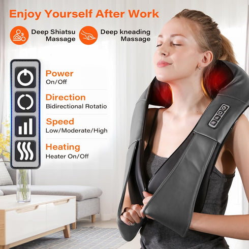 Shiatsu Neck Massager with Heat - Electric 3D Kneading Massage Pillow for Neck, Back, Shoulder Pain Relief