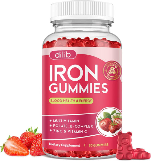Iron Gummies with Multivitamin, Iron Supplement for Women & Men with Zinc,