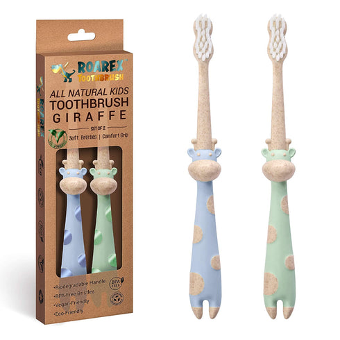 ROARex Vegan Eco Friendly Kids Toothbrush Made from Plants – Sweet Baby Giraffe | 100% Biodegradable Compostable