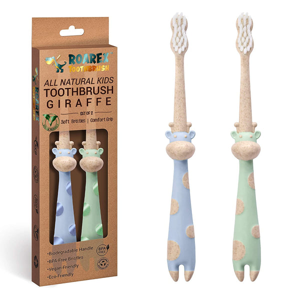 ROARex Vegan Eco Friendly Kids Toothbrush Made from Plants – Sweet Baby Giraffe | 100% Biodegradable Compostable
