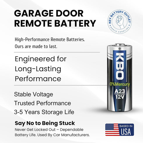 Key Battery Outlet A23 12V Garage Door Opener Battery - Single Alkaline - High-Stability Garage Door Opener Power