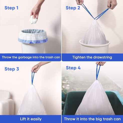 60 Count 6 Gallons Drawstring Garbage Bags for Office, Living Room, Kitchen, Bathroom