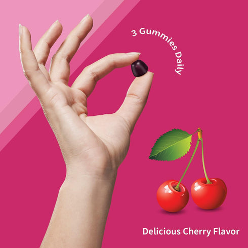 Women’s Multivitamin Gummy with Iron: Folate, Biotin, D3 & B12 for Hair, Skin & Nails, Probiotics - 90 Cherry Gummies