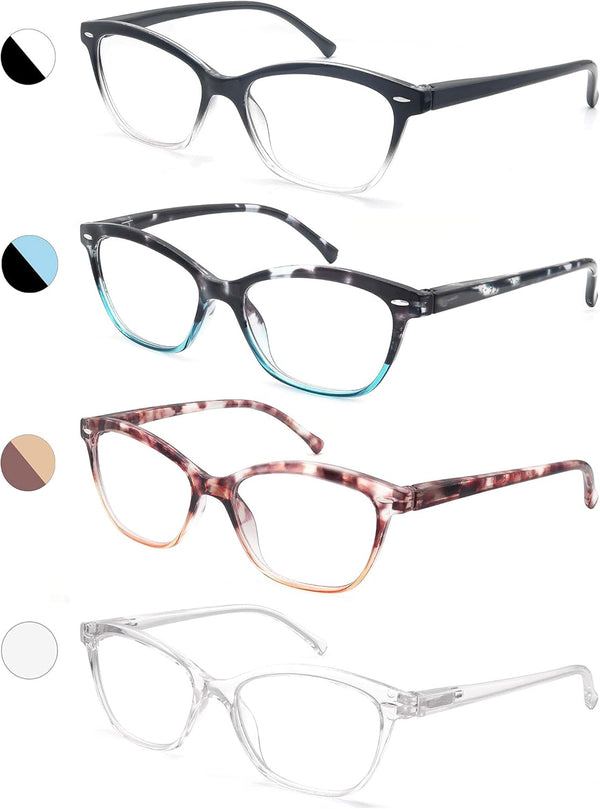 MODFANS Women Reading Glasses 1.5, 4 Pair Stylish Ladies Readers with Comfort Spring Hinge, Pouch Included