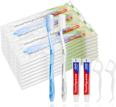 30 pcs Disposable Toothbrushes with 10g Toothpaste, Floss Individually Wrapped, Bulk Toothbrush Kit for Hotel, Guests