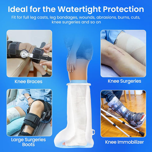 Immobilizer/Brace, YUNCHI Upgraded Extra Wide Full Leg Cast Cover for Shower after Knee Surgeries with Non-Slip Bottom