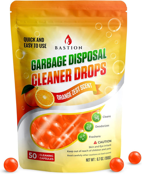 Garbage Disposal Cleaner and Deodorizer Drops, 50-Count, Orange Zest Scented Kitchen Sink Freshener Pods