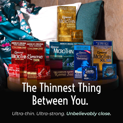 Pack 24 Kimono Microthin Plus of - Premium Lubricated Natural Latex Condoms, Ultra Thin with Extra Moisture