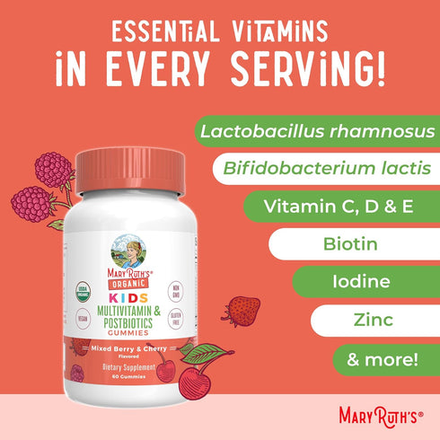 MaryRuth Organics Kids Vitamins, USDA Organic Multivitamin Gummies for Ages 4+, Vegan, 60 Count