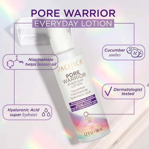 Pacifica Pore Warrior Everyday Lotion, Cucumber Lotion for Women, 1.7 oz