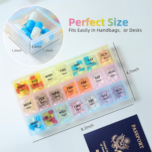 JedJadr 7 3 3 7 3X (2 Pack) Day Pill Organizer Times a Day, Morning noon and Night Pill Box, Weekly Pill Organizer
