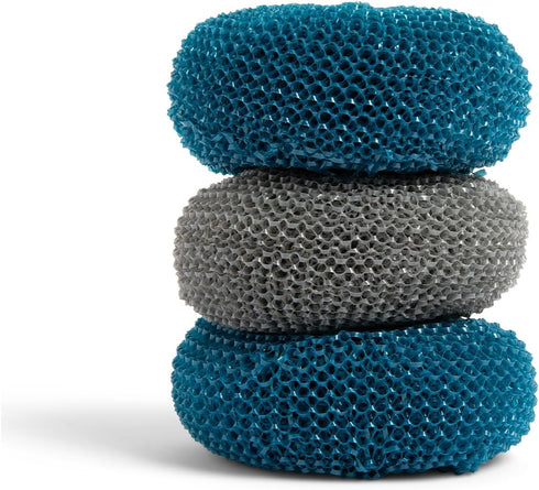 Full Circle Clean Ocean Netted Scrubbers, Set of 3 Non-Stick Safe Dish Scrubbers, Quick Drying