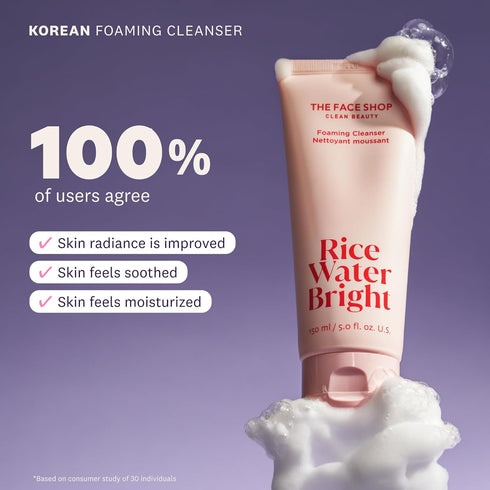 The Face Shop Rice Water Bright Foaming Facial Cleanser - Gentle Face Wash with Ceramide, 300ml, Vegan