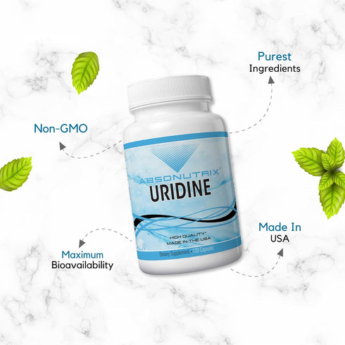 Absonutrix Uridine Monophosphate (Choline Enhancer) - 500mg per Capsule, 120 Vegetable Capsules Made in USA