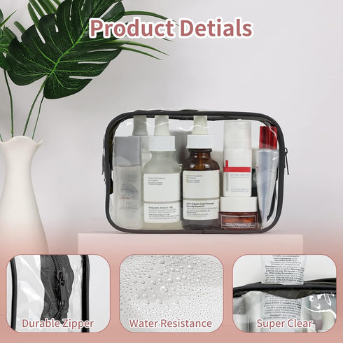 12 PCS Clear Toiletry Bag for Women and Men, Transparent TSA Approved Cosmetic Organizer Pouch (Black, Small)