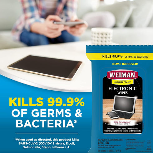 Weiman Disinfecting Electronic Wipes, Safely Clean Your Screen, Laptop, TV, and Equipment